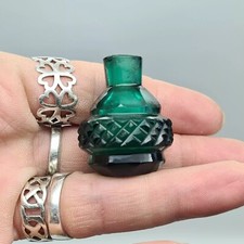 Antique Dark Green Cut Glass Perfume Bottle Smelling Salts Rare Decorative