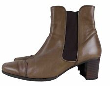 HOGL BOOTIES 5.5 BROWN Leather Ankle Tan Chelsea Medium Block Heels Zip Up