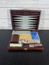  Backgammon Set Poker Cribbage Dominoes In Faux Leather Travel Case