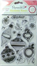 Papermania Mistletoe Merry Christmas rubber stamps Baubles snowflake holly star