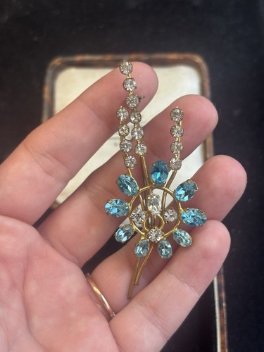 Vintage aqua blue rhinestone - blue,