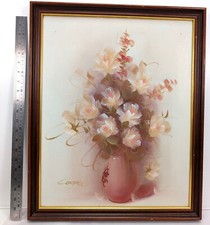 Original Oil on Canvas Still Life Painting White Roses Signed Framed 22inx18in