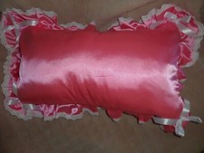 ABDL KNEELING PAD CUSHION SISSY SUB PINK SATIN FRILLS LACE TRIM WHITE BOWS