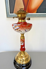 large antique peach rust oil lamp leaves and buds duplex burner NO OIL NO FUEL