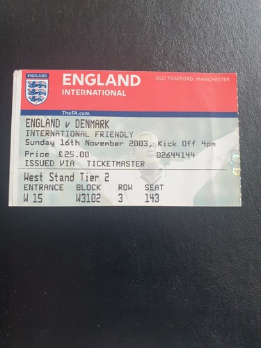 Ticket stub for england - ticket,