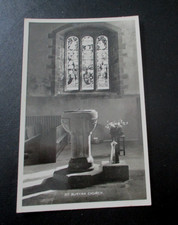St. Buryan Church Cornwall Interior Font Stained Glass Window Pews R/Photo Card