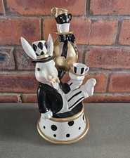 TK Maxx Easter Bunny Rabbit With Top Hat Tea Cups Black and White Gold Ornament 