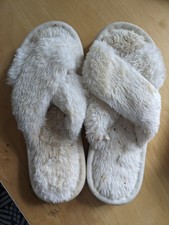 Worn White soft & Fluffy Slippers, Size 5