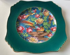 1934 + Royal Winton Grimwades Square plate Green edge Pheasant chinz pattern