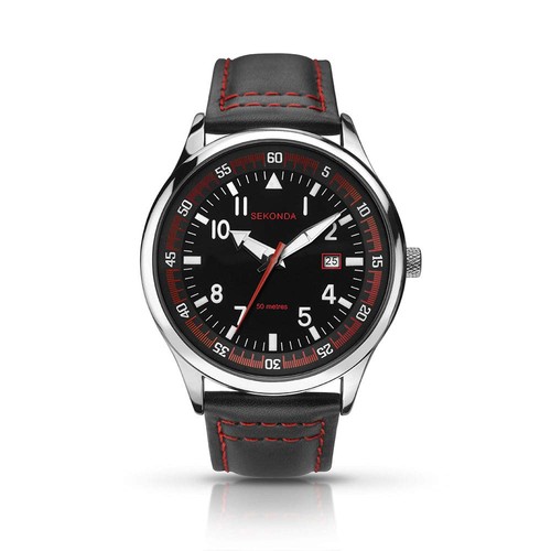 Sekonda mens black leather - sekonda,