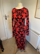 Topshop Red And Black Midi Dress Size 12
