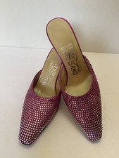 Salvatore Ferragamo hot pink Satin & Swarovski Crystal Sandals heeled mules 6 B