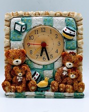 Vintage Quartz Teddy Bear Family Children's Battery Hand Painted Alarm Clock