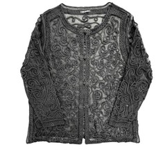 Berkertex Sheer Embroidered Evening Cardigan Jacket UK 20 Black Elegant Vintage