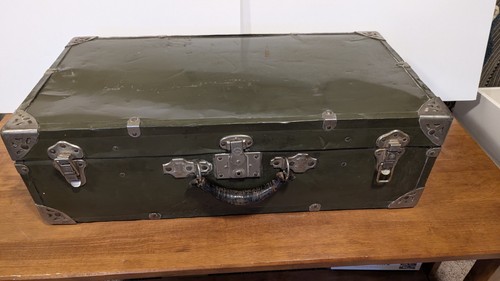 Vintage metal travel trunk - vintage,