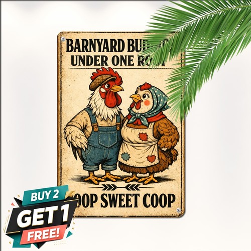 Rooster chickens tin sign - chickens,