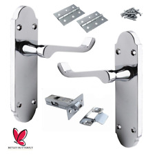 Victorian Scroll Epsom Door Handle - Latch Pack Hinges Lever on Backplate CHROME