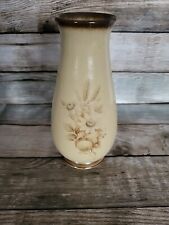 Vintage Denby Stoneware Vase Floral Embossed Design Rustic Beige & Brown  8"
