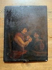 RARE C17TH DUTCH INTERIOR OIL AND TEMPERA ON PANEL - PARLOUR SCENE - GENTLEMEN