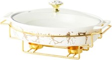 Ceramics Chafing Dish Buffet Set, Marble Finish Rectangular Chafers for Buffet