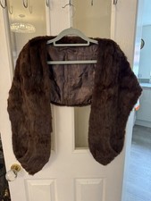 Vintage 1930’s 1940s Real Fur Stole Shawl Brown Art Deco Pockets Warm