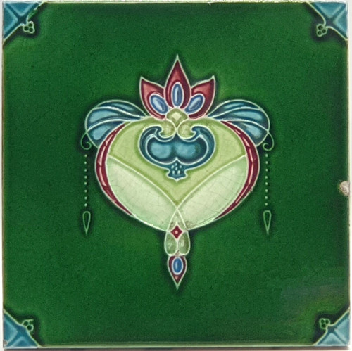 Antique fireplace tile moulded - fireplace,