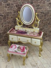 Dolls House 1/12 Scale Miniature Customised Painted Dressing Table & Stool
