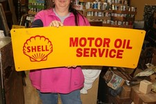 Vintage Shell Motor Oil Service Gas Station Chevrolet Ford 32" Metal Sign