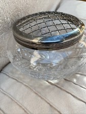 GLASS.  Vintage Crystal cut glass rose bowl /metal mesh top (Edinburgh Crystal?)