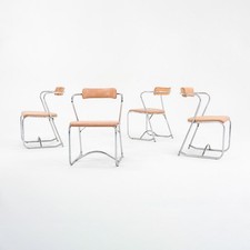 1950s Set of Four Lewis Larsen for Lloyd Loom Steel Dining Chairs w/ Oil Cloth