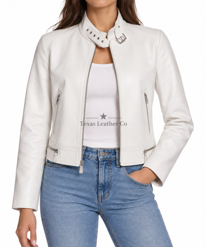 Women white lambskin leather - white,