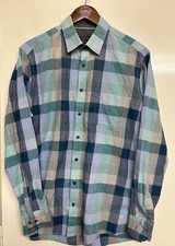 CASA MODA Men’s Aqua Blue Mix Check Long Sleeve Shirt Comfort Fit Size Large