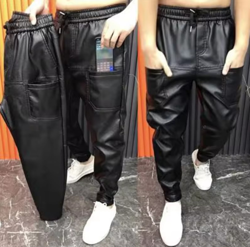 Men leather pants elastic - men,