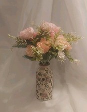 Baby Pink Hand-tied Artificial Flower Peony Bunch In Floral Ceramic Vase New