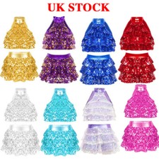 Kids Girls Dance Salsa Costume With Skirt Gymnastics Sleeveless Dancewear Dress