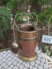 1930's Copper Banded Brass Companion Fireside Tool Holder Made In England