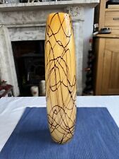 Stunning Arte Murano Heavy Tall Glass Vase Ocre Brown White Stiped Art Nouveau 