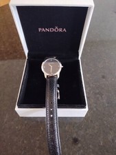 Genuine Pandora Watch Fleur Silver/Black with Black Leather Strap - 811036BK