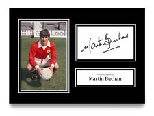 Martin Buchan Signed A4 Photo Autograph Manchester United Gift Display + COA