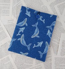 Handmade Book Sleeve Cover Padded Book Protector Whales Fabric Pouch