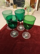 4 Off Hand Blown Bristol Green Victorian Wine Glasses