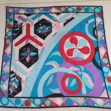 Emilio Pucci Cotton Scarf Firenze Bright Abstract Geometric Square 57cm 22" Red