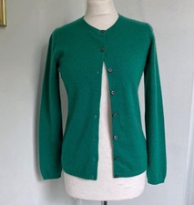 LANDS END Deep Jade Green Pure Cashmere Cardigan XS UK 8 Soft Luxury Classic VGC