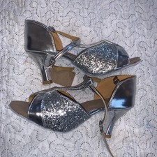 BNWT Salsa Latina Ballroom Dance Heeled Shoes Size EU37 UK4 Silver Leather Sole