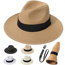 Mens Ladies Crushable Straw Panama Style Sun Hat Summer Hat Foldable