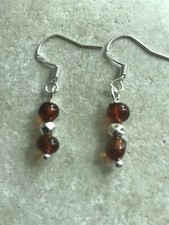 Genuine Baltic Amber Small Earrings - 925 Sterling Silver + Gift Bag - Free P&P