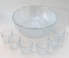 Glass Punch Bowl Set 6 Cups