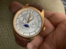 Filippo Loreti Moon Phase Mens triple date dial Watch new bat gold e.p. nice!