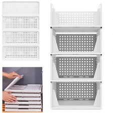 4 Tier Stackable Folding Wardrobe Organiser Rack Closet Storage Box Drawer Shelf