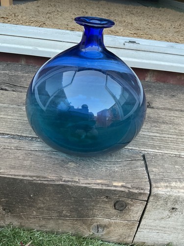 Blue studio style glass vase - style,